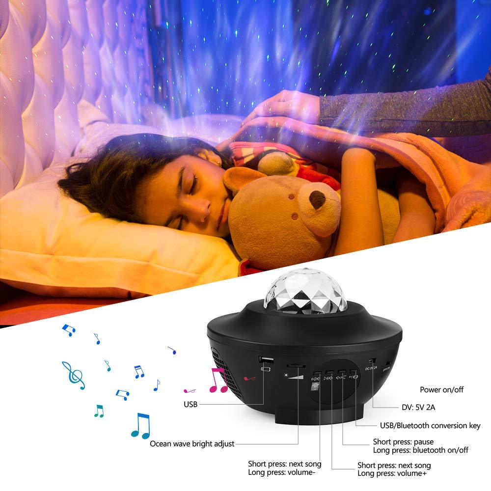 Galaxy Starry Night Lamp LED Star Projector Night Light Ocean Wave Projector with Music Bluetooth Remote Control Kids Gift