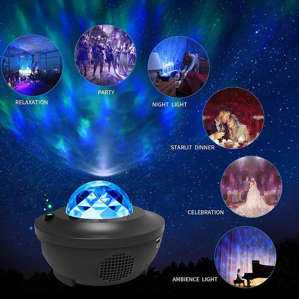 Galaxy Starry Night Lamp LED Star Projector Night Light Ocean Wave Projector with Music Bluetooth Remote Control Kids Gift