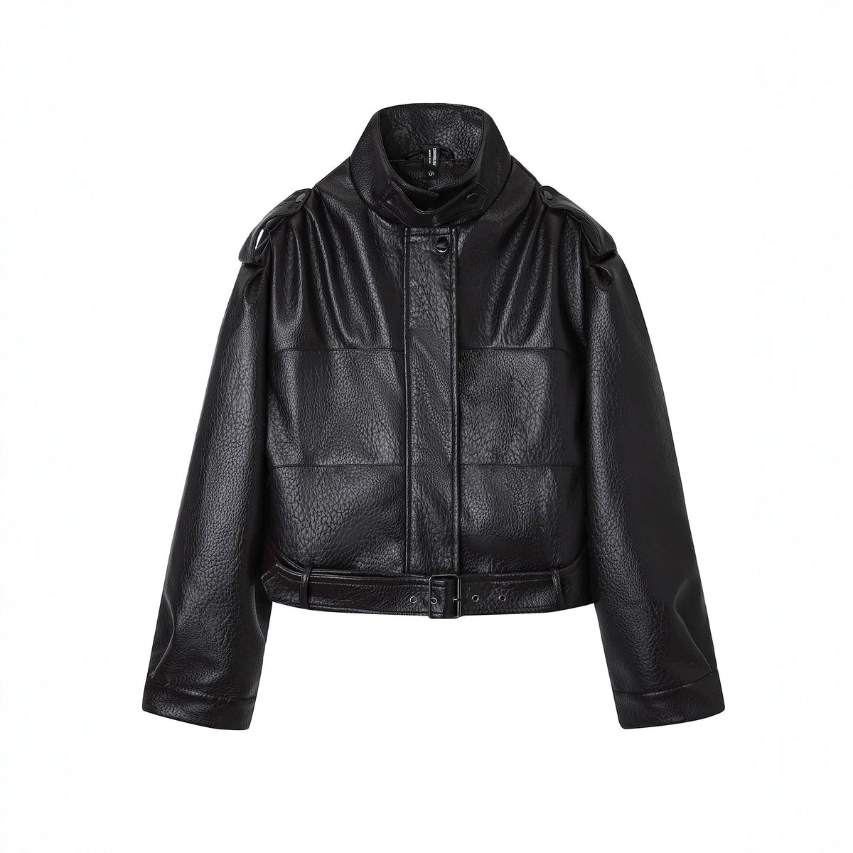 Stylish Short Vintage Biker Leather Jacket for Women, Stand Collar, Slim Fit, Fashionable Autumn and Winter Outwear