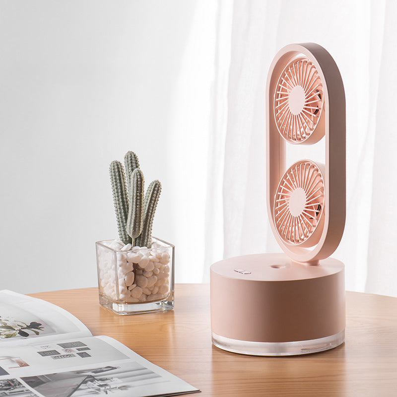 Two-In-One New Double-Leaf Spray Water-Cooled Fan Desk Top Dormitory Small Fan Ins Wind Humidifier Desk Fan