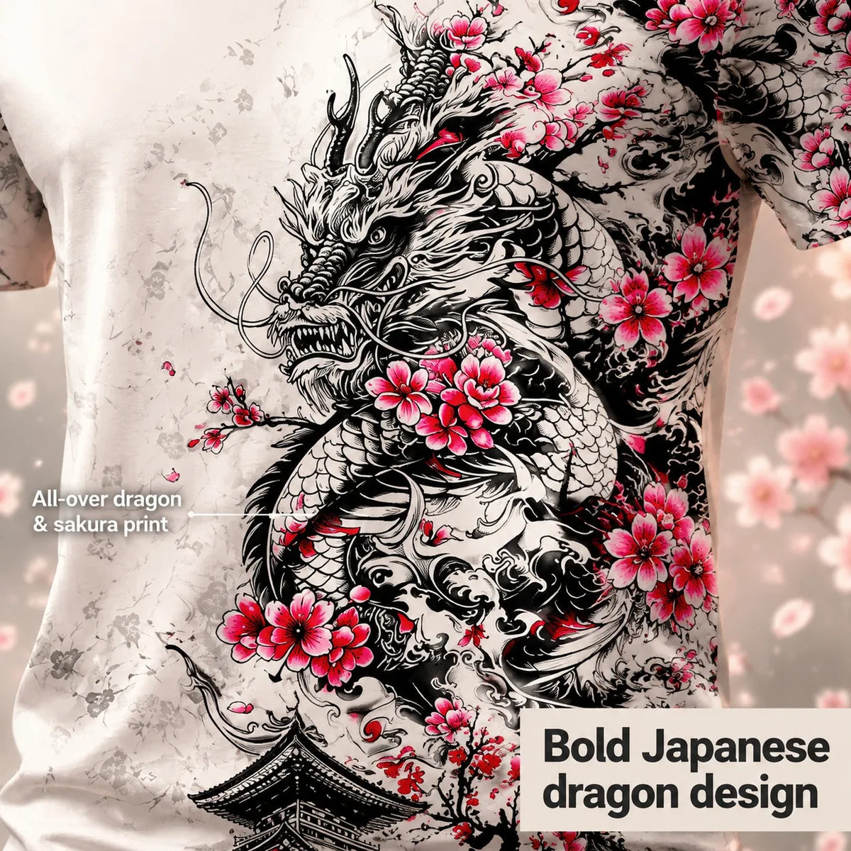 Men Japan Football Jersey Full Front Back Print Cherry Blossom Dragon Pagoda Ink Art National Team Fan Sport T Shirt