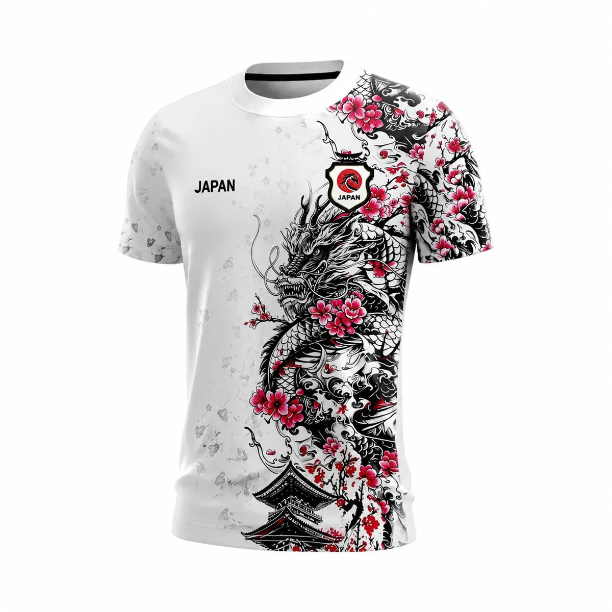 Men Japan Football Jersey Full Front Back Print Cherry Blossom Dragon Pagoda Ink Art National Team Fan Sport T Shirt