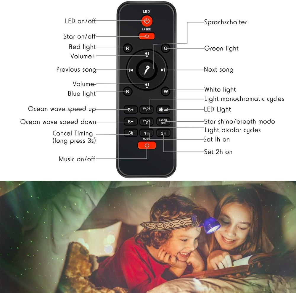 Galaxy Starry Night Lamp LED Star Projector Night Light Ocean Wave Projector with Music Bluetooth Remote Control Kids Gift