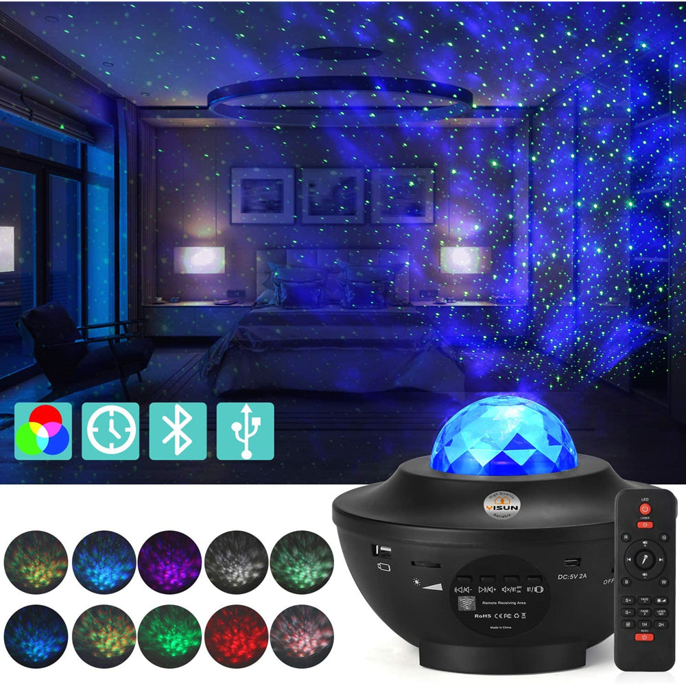 Galaxy Starry Night Lamp LED Star Projector Night Light Ocean Wave Projector with Music Bluetooth Remote Control Kids Gift