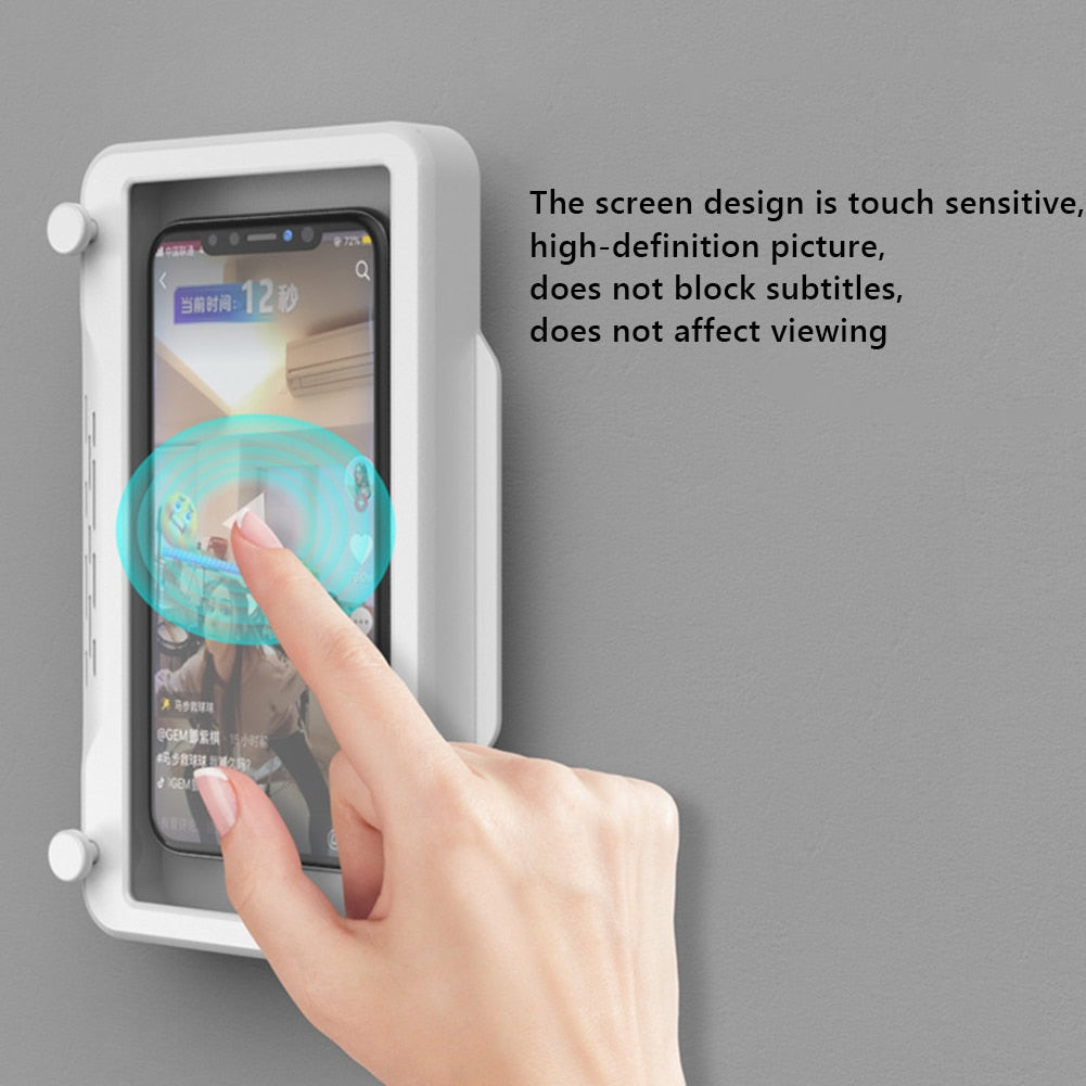 Rotary Bathroom Phone Holder Waterproof Case Box Wall Mounted All Covered Mobile Phone Shelves Self-Adhesive For Shower Bath