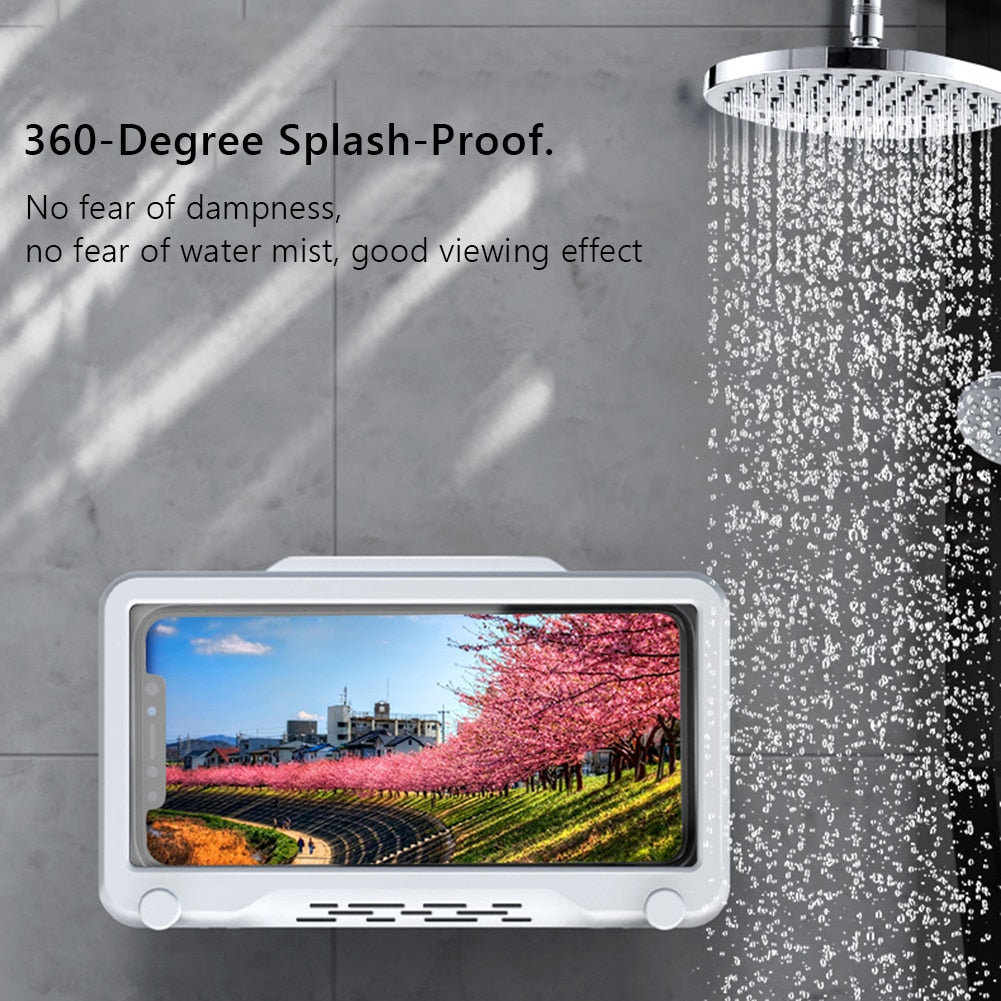 Rotary Bathroom Phone Holder Waterproof Case Box Wall Mounted All Covered Mobile Phone Shelves Self-Adhesive For Shower Bath
