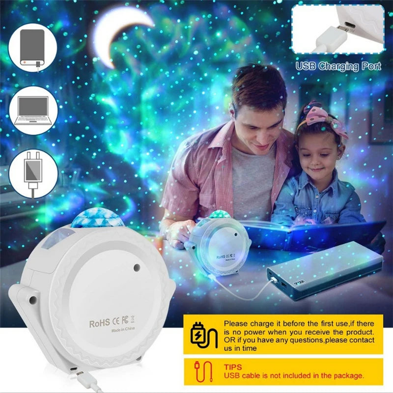 Starry Sky Projector Star Night Light Ocean Waving Lights Projection 360 Degree Rotation 6 Colors Night Lighting Lamp for Kids