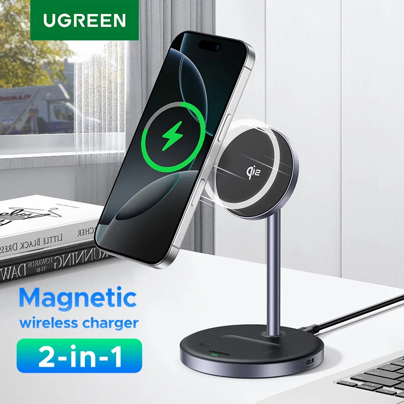 UGREEN Qi2 Magnetic Wireless Charging Stand 20W Max Power 2-in-1 Charging Stand For iPhone 16 Pro Max/AirPods Fast Charger