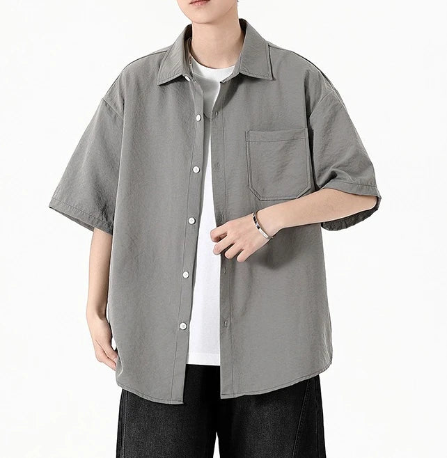Men's Summer Five-quarter Sleeve Shirt 2026 New Simple Solid Color Loose Tooling Versatile T-shirt