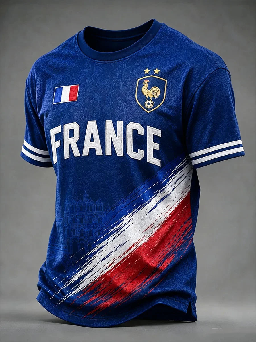 France Style Football Jersey T Shirt Men Women 3D Print Pattern Top Short Sleeve Quick Dry Breathable Casual Outdoor Summer Wear
