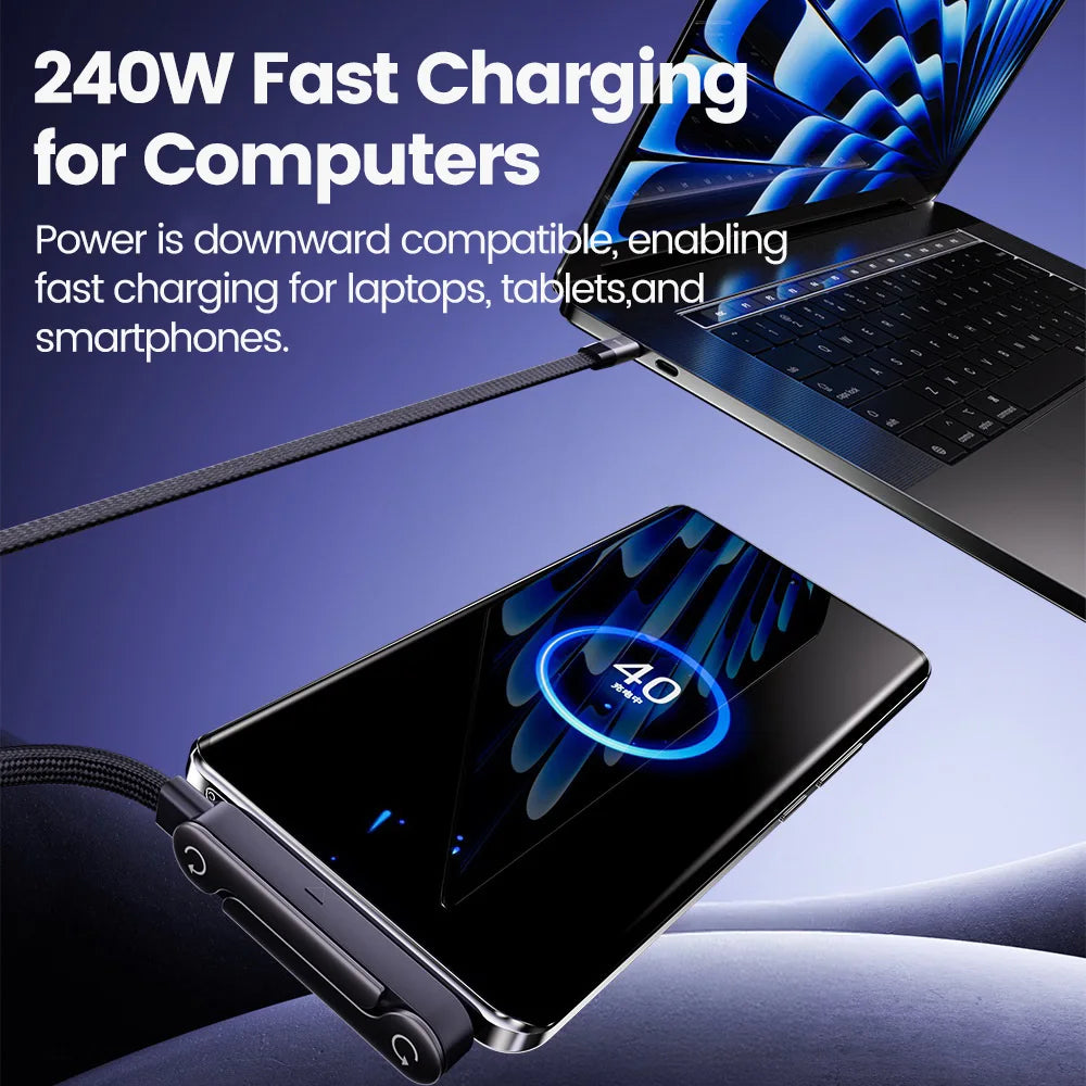 2-in-1 240w Built In Phone Stand Charging Cable USB C To USB C Quick Charge Data Wire For iPhone 17 Foldable Bracket Type C Cord