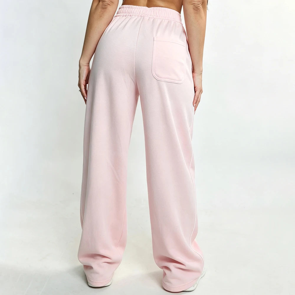 Bum Striped Baggy Pants Wide Leg Joggers Women Running Trouser Cotton Mid Waist Casual Loose Sports Yoga Pants With Back Pocket