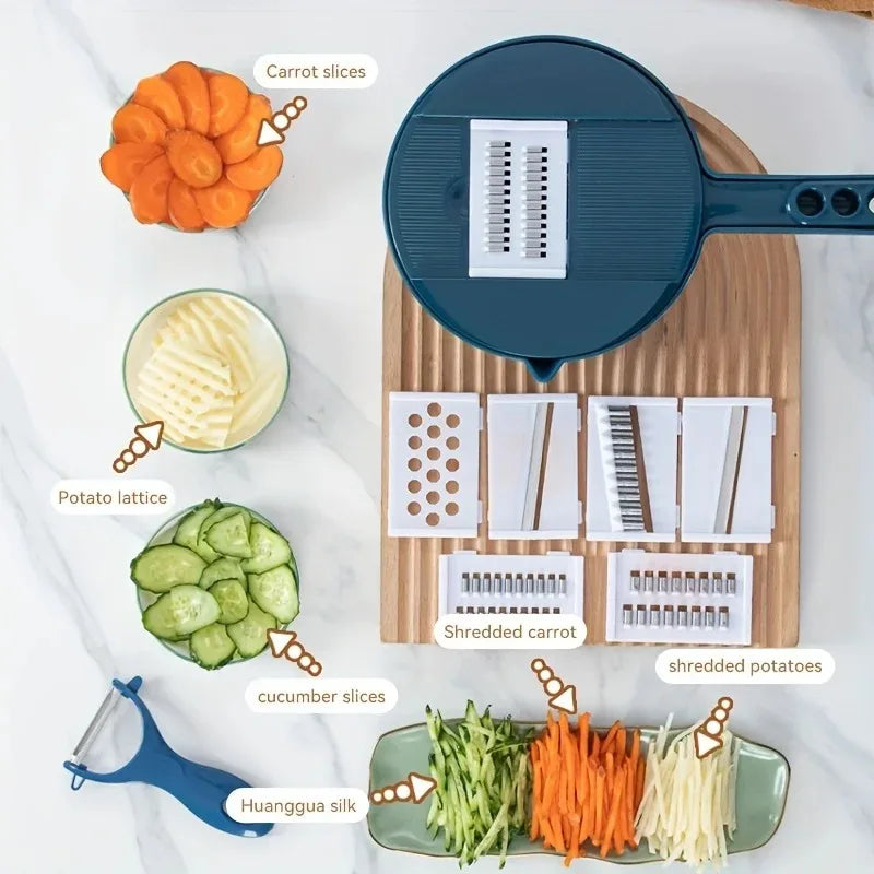 Multifunctional 9 in 1 Vegetable Chopper,, Kitchen Vegetable Slicer Cutter with Container,  Carrot and Garlic Chopper with Peel