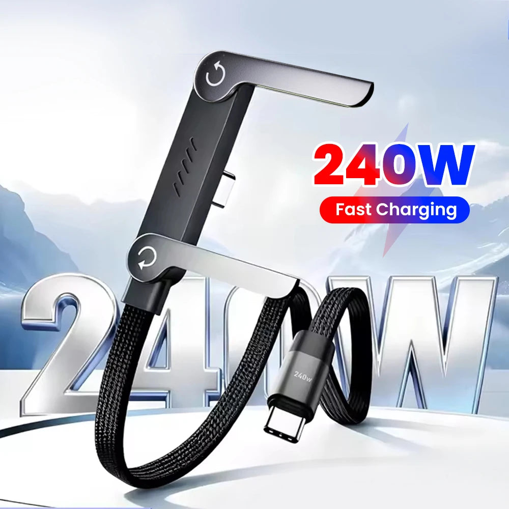 2-in-1 240w Built In Phone Stand Charging Cable USB C To USB C Quick Charge Data Wire For iPhone 17 Foldable Bracket Type C Cord