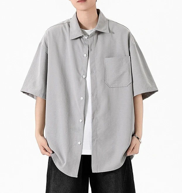 Men's Summer Five-quarter Sleeve Shirt 2026 New Simple Solid Color Loose Tooling Versatile T-shirt