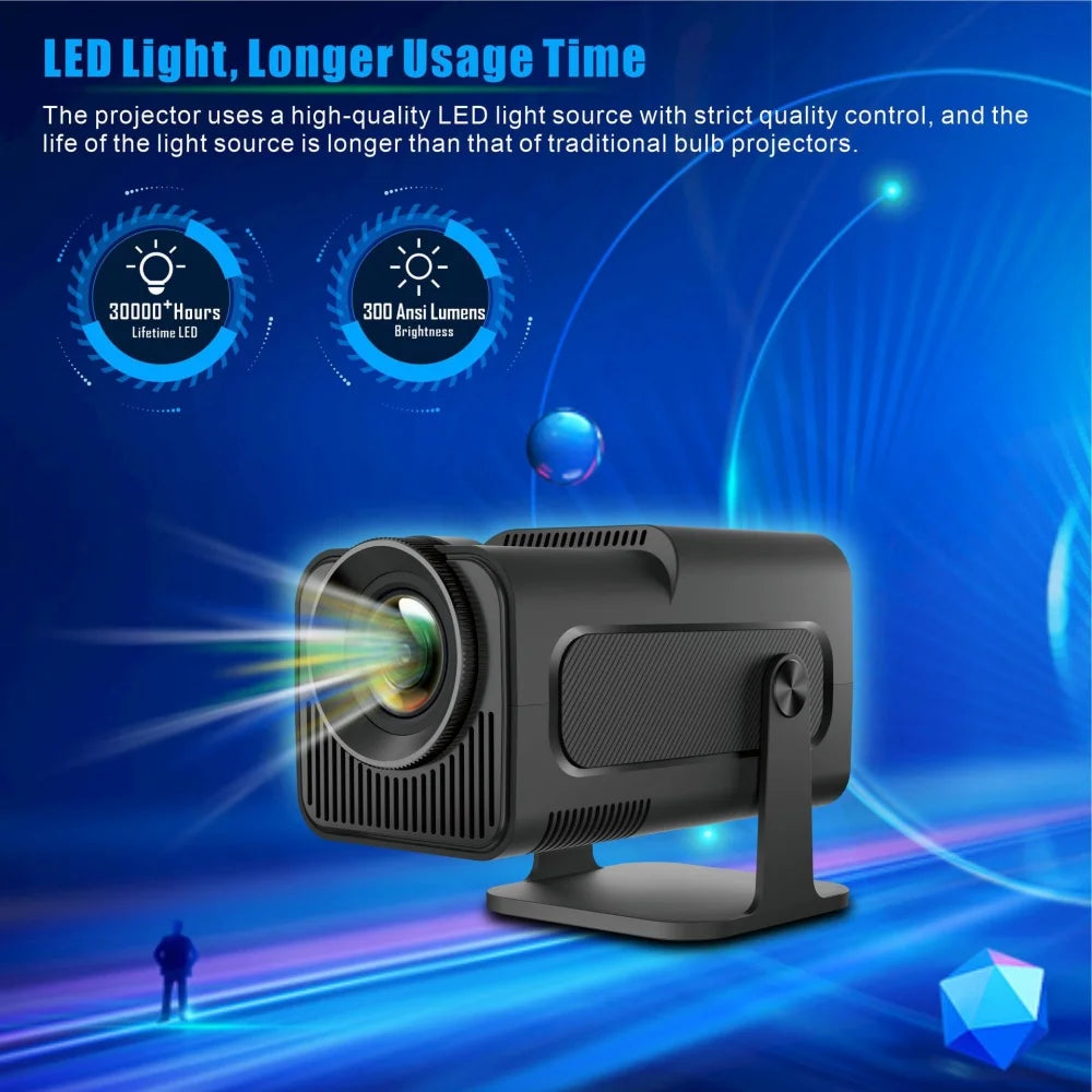 HY320 Mini Newly Native 720P Android 11.0 4K Projector 300ANSI Wifi6 BT5.0 Cinema Outdoor Portable 180° Rotable Projector