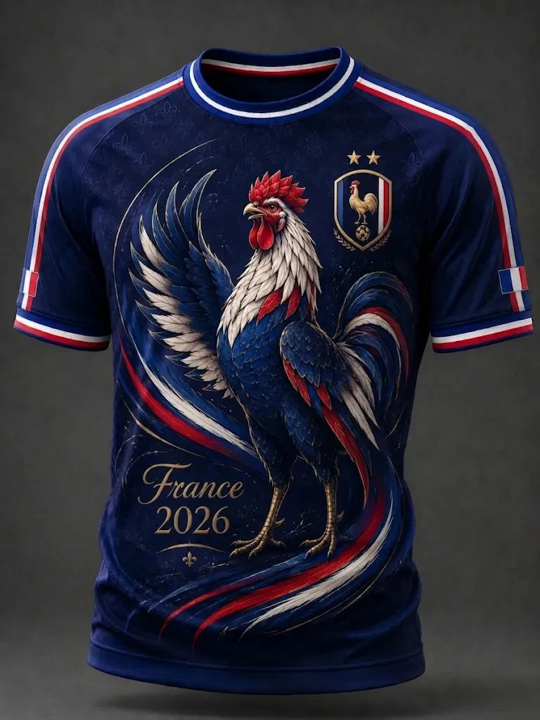 France Style Football Jersey T Shirt Men Women 3D Print Pattern Top Short Sleeve Quick Dry Breathable Casual Outdoor Summer Wear