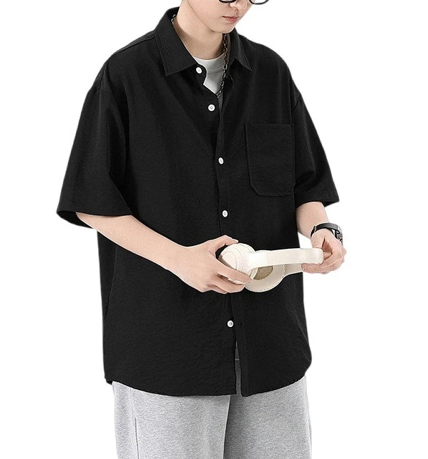 Men's Summer Five-quarter Sleeve Shirt 2026 New Simple Solid Color Loose Tooling Versatile T-shirt