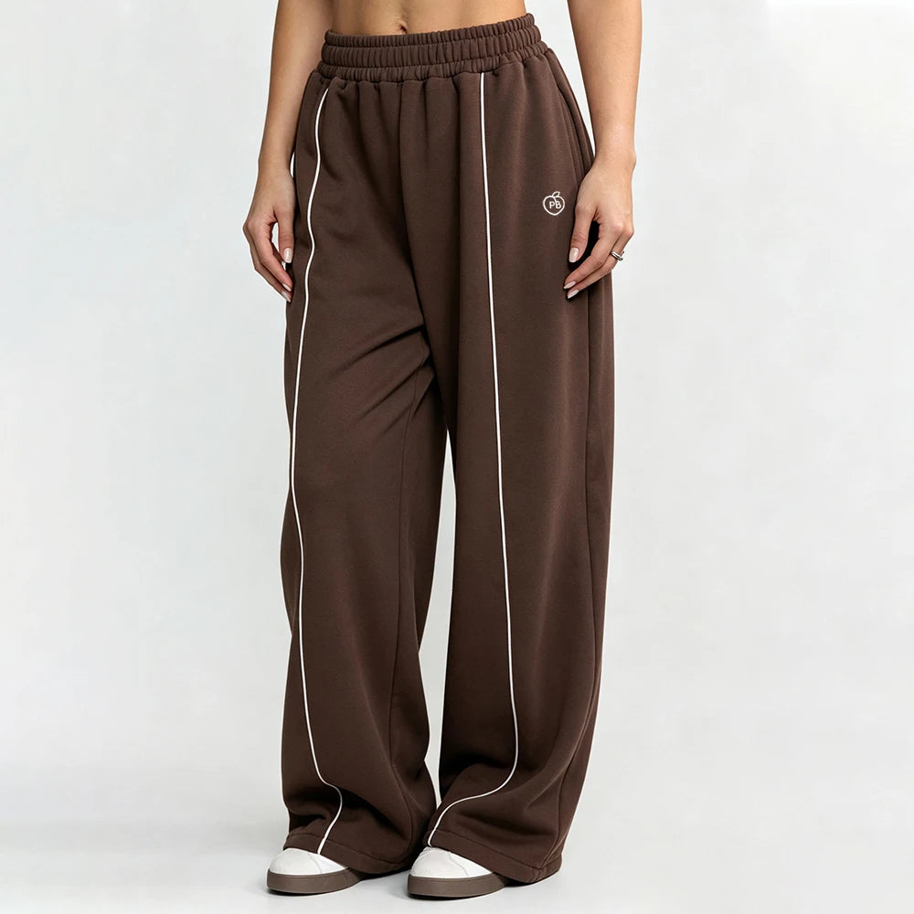 Bum Striped Baggy Pants Wide Leg Joggers Women Running Trouser Cotton Mid Waist Casual Loose Sports Yoga Pants With Back Pocket