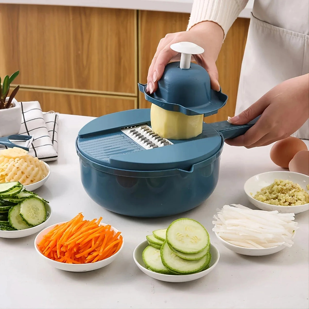 Multifunctional 9 in 1 Vegetable Chopper,, Kitchen Vegetable Slicer Cutter with Container,  Carrot and Garlic Chopper with Peel