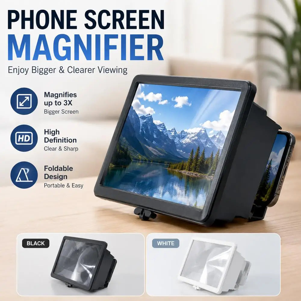 Telescopic Phone Screen Magnifier 3-4X Enlarged HD Mobile Screen Projector Anti-Glare Portable Cell Phone Video Amplifier Stand
