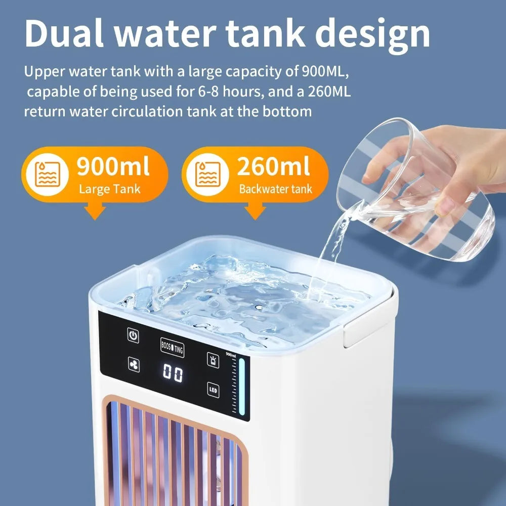Portable Air Cooler Desktop Cooling Fan Large Water Tank Humidifier Mist Cooling USB Personal Cooler for Bedroom Office RV