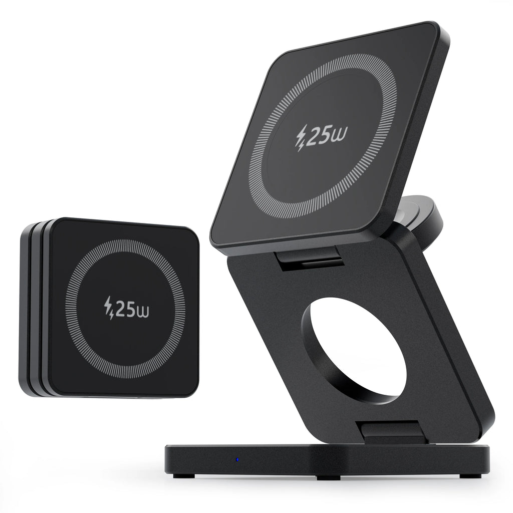 Qi2.2 25W 3-in-1 Foldable Magnetic Wireless Charging Stand For iPhone 17 16 15 14/iWatch/AirPod Portable Travel Charger Station