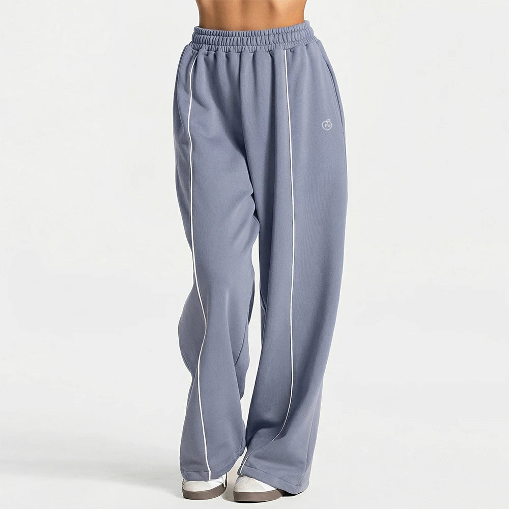 Bum Striped Baggy Pants Wide Leg Joggers Women Running Trouser Cotton Mid Waist Casual Loose Sports Yoga Pants With Back Pocket