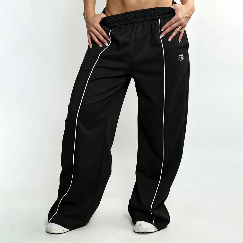 Bum Striped Baggy Pants Wide Leg Joggers Women Running Trouser Cotton Mid Waist Casual Loose Sports Yoga Pants With Back Pocket