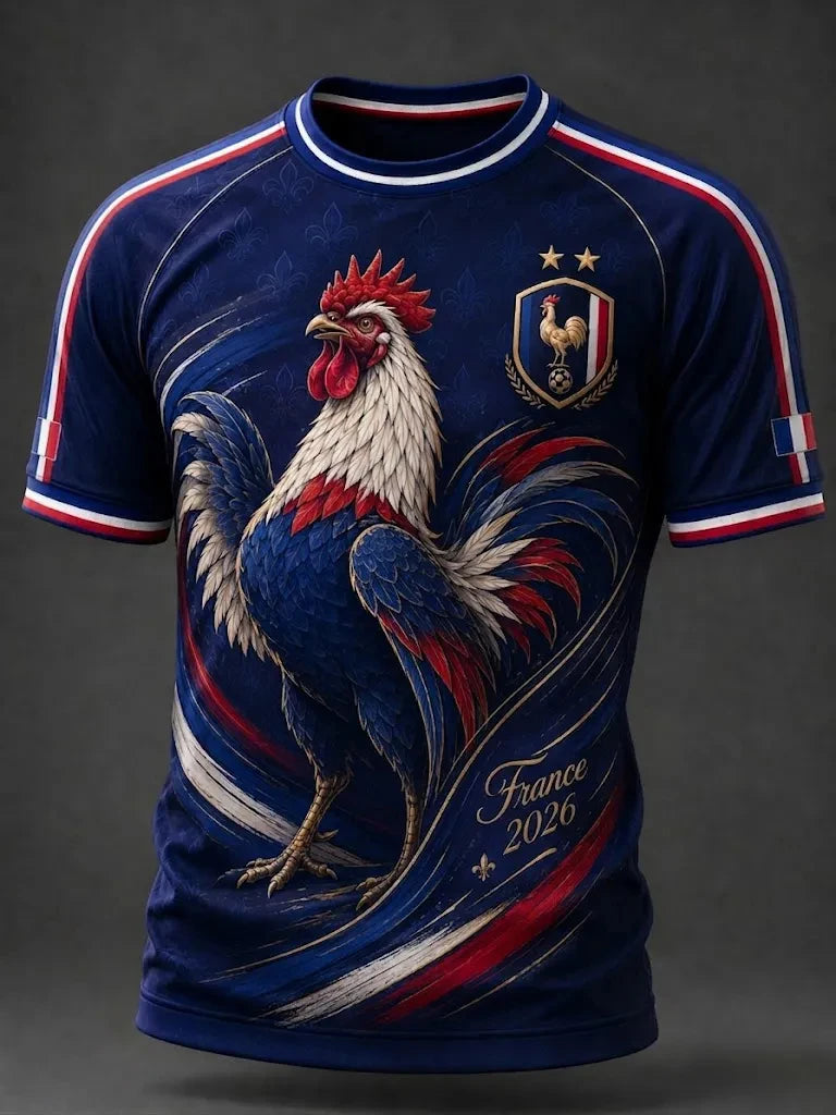 France Style Football Jersey T Shirt Men Women 3D Print Pattern Top Short Sleeve Quick Dry Breathable Casual Outdoor Summer Wear