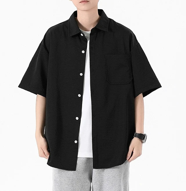 Men's Summer Five-quarter Sleeve Shirt 2026 New Simple Solid Color Loose Tooling Versatile T-shirt
