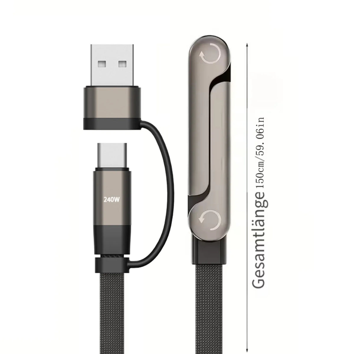  2-in-1 Holder Charger Cable – 240W Fast Charging Cord with Built-In Phone Stand USB Type C to USB-C Cable PD Cable Phone Holde
