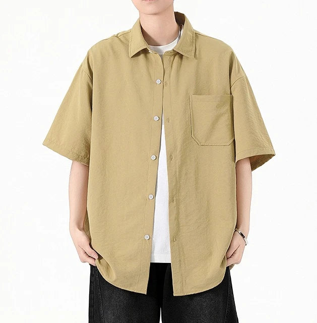 Men's Summer Five-quarter Sleeve Shirt 2026 New Simple Solid Color Loose Tooling Versatile T-shirt