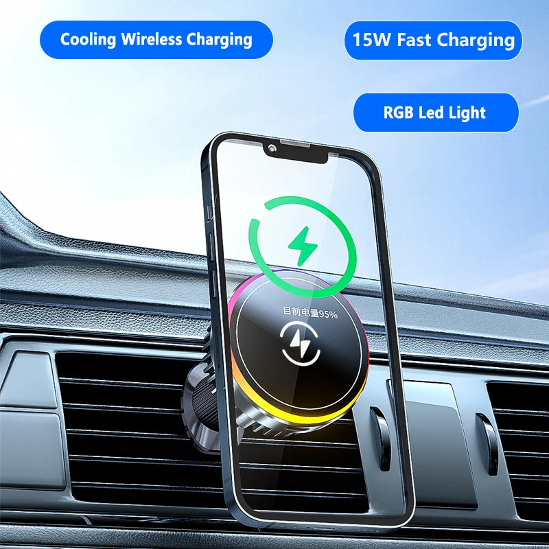 Cooling Phone Holder Car Magnetic Phone Cooler Semiconductor Active Coolers Cool Down Phone 15W Magsafe Fast Wireless Charger