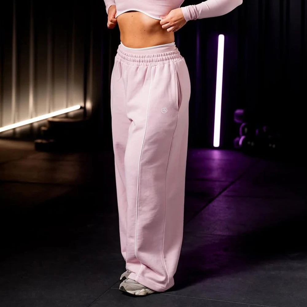 Bum Striped Baggy Pants Wide Leg Joggers Women Running Trouser Cotton Mid Waist Casual Loose Sports Yoga Pants With Back Pocket