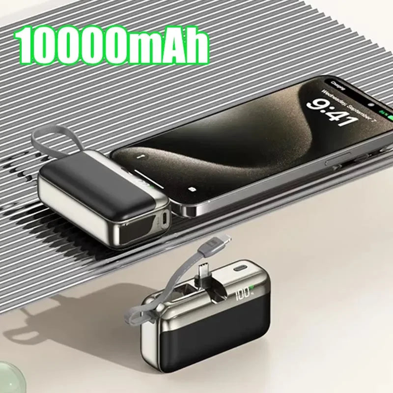 Power Bank 20000mAh 22.5W Fast Charging Capsule Portable Charger With Built-in Cable Tail Plug For Mobile Phone Tablet Daily Use