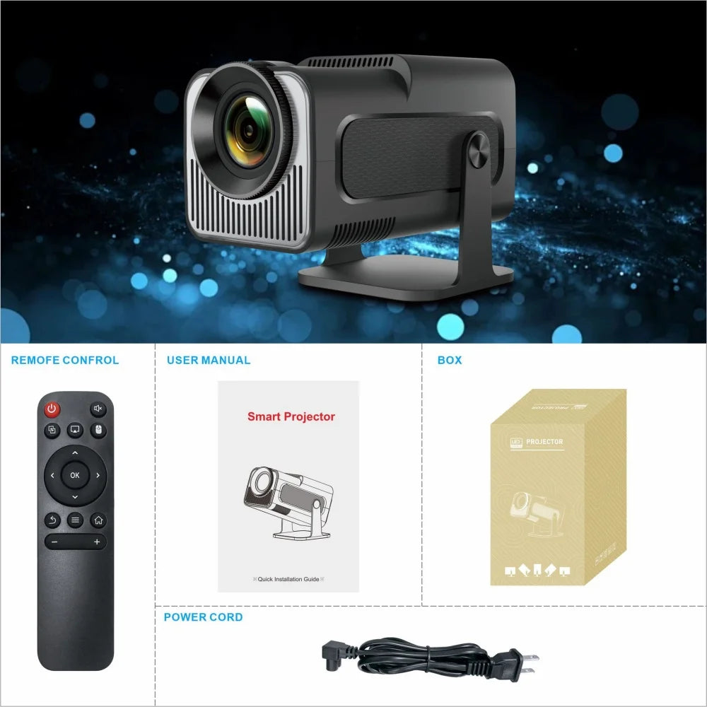 HY320 Mini Newly Native 720P Android 11.0 4K Projector 300ANSI Wifi6 BT5.0 Cinema Outdoor Portable 180° Rotable Projector