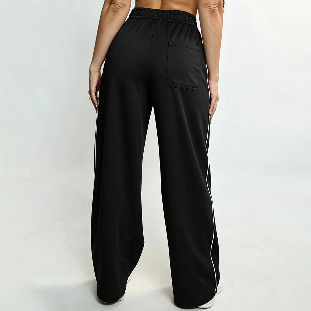 Bum Striped Baggy Pants Wide Leg Joggers Women Running Trouser Cotton Mid Waist Casual Loose Sports Yoga Pants With Back Pocket