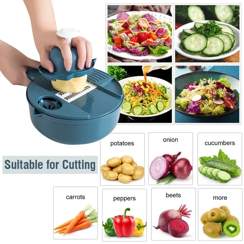 Multifunctional 9 in 1 Vegetable Chopper,, Kitchen Vegetable Slicer Cutter with Container,  Carrot and Garlic Chopper with Peel