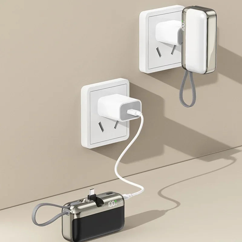 Power Bank 20000mAh 22.5W Fast Charging Capsule Portable Charger With Built-in Cable Tail Plug For Mobile Phone Tablet Daily Use