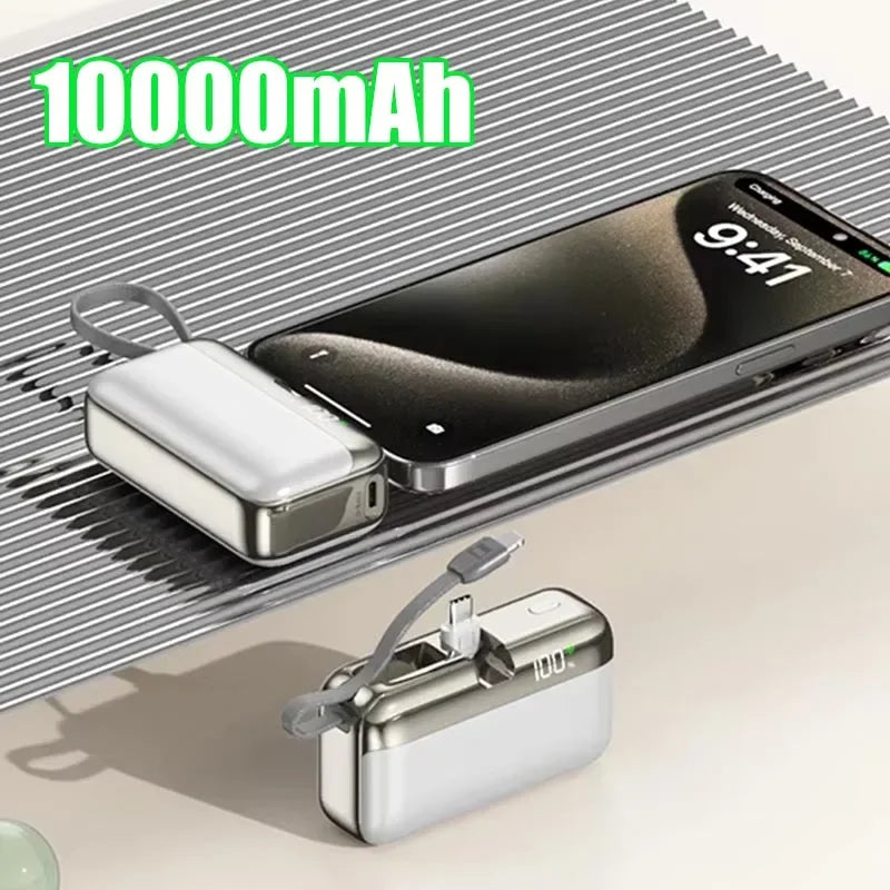 Power Bank 20000mAh 22.5W Fast Charging Capsule Portable Charger With Built-in Cable Tail Plug For Mobile Phone Tablet Daily Use