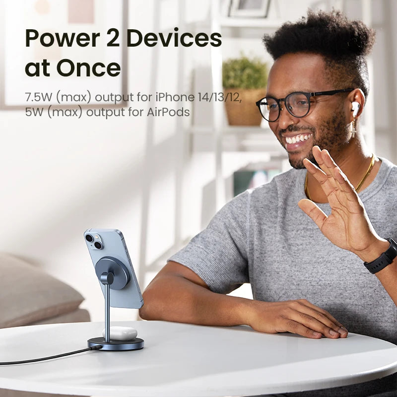 UGREEN Qi2 Magnetic Wireless Charging Stand 20W Max Power 2-in-1 Charging Stand For iPhone 16 Pro Max/AirPods Fast Charger