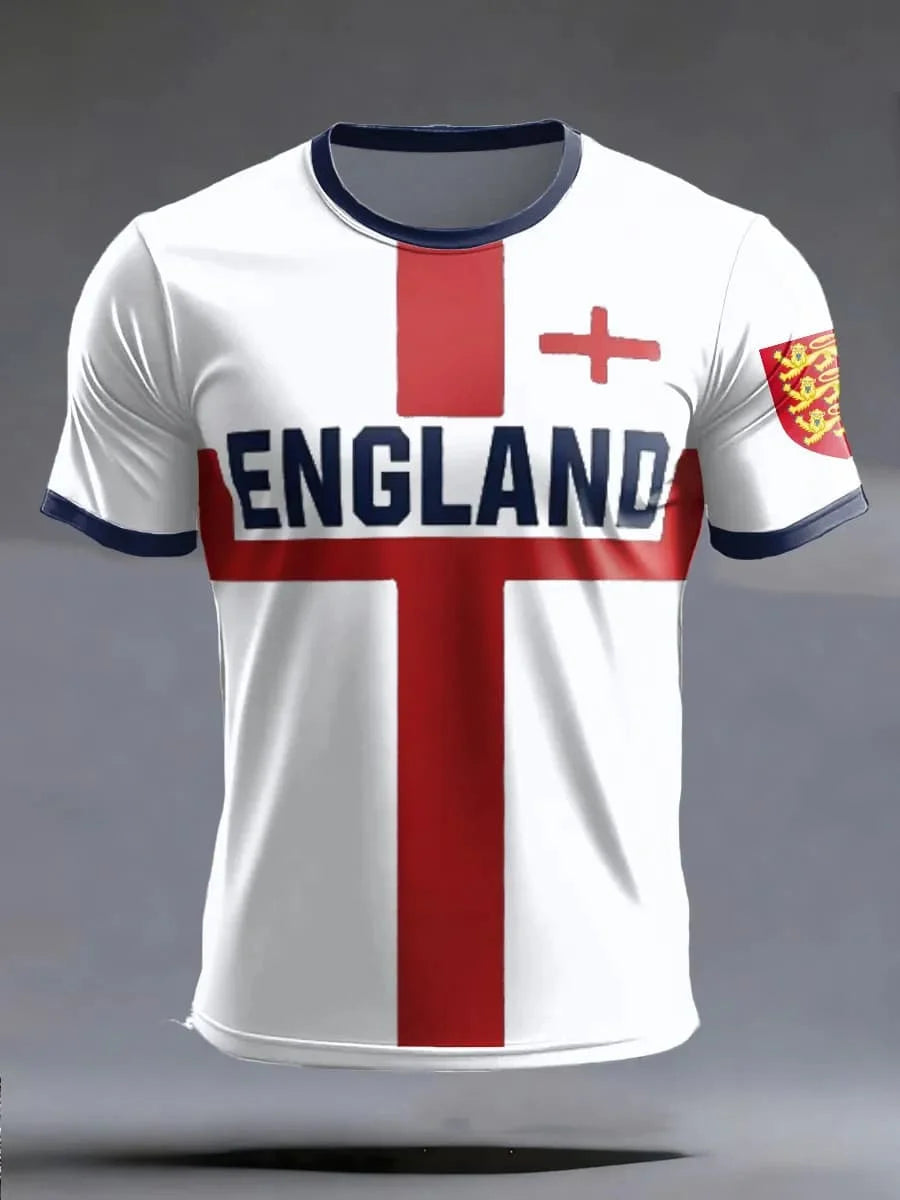 2026 New Men England Football Jersey Crew Neck Short Sleeve Navy Striped Collar Cuff National Fan Sports T-shirt