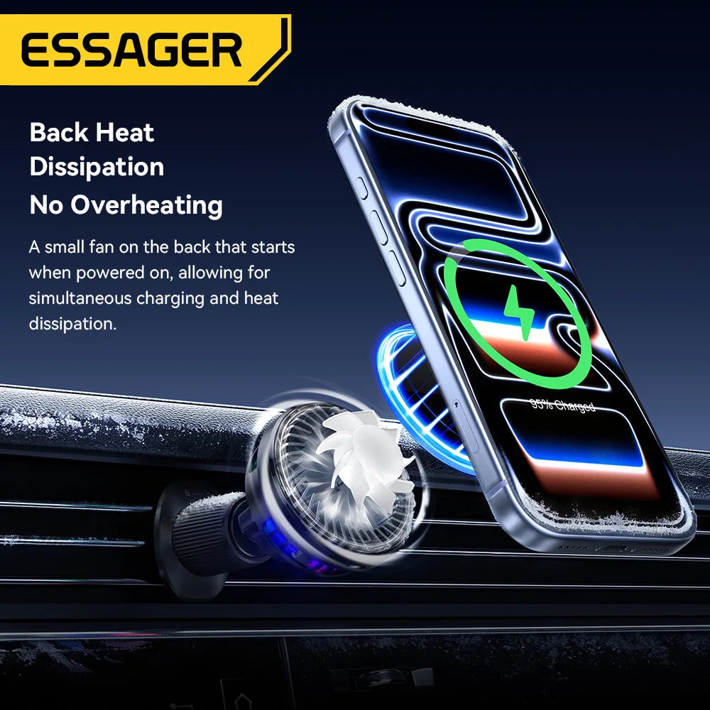 Essager QI 2.2  Magnetic Wireless Car Charger 25W Fast Charging Station for iPhone 17 16 Pro MacSafe RGB Car Phone Holder Stand