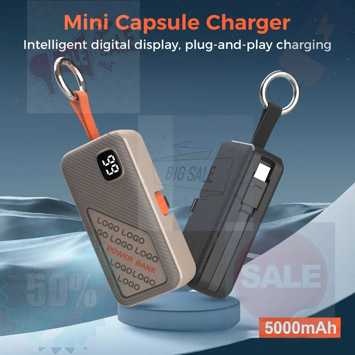 5000mAh Portable Power Bank Capsule Power Bank Fast Charging Large Capacity Compact and Portable Portable Charger