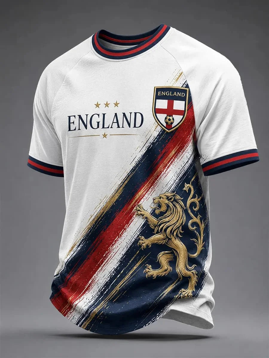 2026 New Men England Football Jersey Crew Neck Short Sleeve Navy Striped Collar Cuff National Fan Sports T-shirt